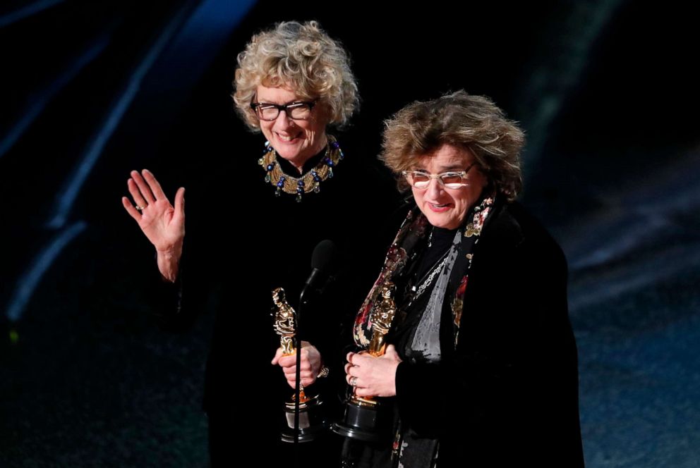 PHOTO: Barbara Ling and Nancy Haigh accept the Oscar for Best Production Design for "Once Upon a Time in Hollywood" at the 92nd Academy Awards in Hollywood, Calif., Feb. 9, 2020.