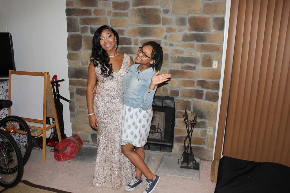 PHOTO: Courtney Lewis, 14, created a floor-length sequin gown for her sister Mikayla Lewis, 18, to wear on the day of her April 26 prom in Maryland.