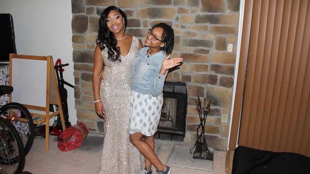 PHOTO: Courtney Lewis, 14, created a floor-length sequin gown for her sister Mikayla Lewis, 18, to wear on the day of her April 26 prom in Maryland.