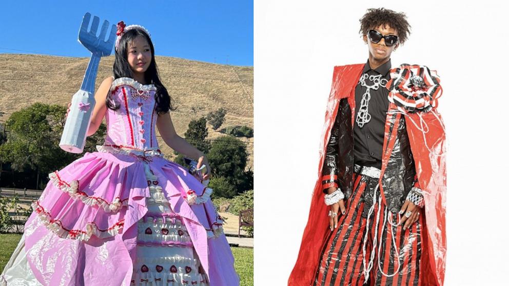 PHOTO: Sophie Chai and Jeremiah Constantine, pictured in their duct tape dress and tux, are the winners of the 2026 Stuck at Prom® scholarship contest. Both teens made their creations from Duck® Brand duct tape.