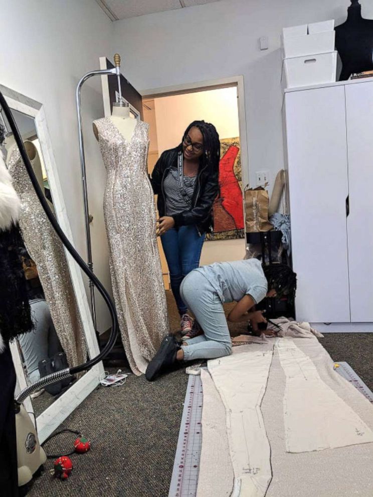 PHOTO: With help from her fashion designer cousin Syreeta Herbert of Rockville, Maryland, Courtney Lewis, 14, spent 5 months creating her sister's prom dress.