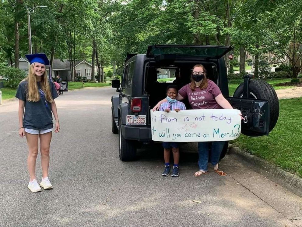 PHOTO: Rachel Chapman was asked to the "prom" by 7-year-old Curtis Rogers after her prom was cancelled due to COVID-19. Rachel is a senior at Sanderson High School in Raleigh, North Carolina.