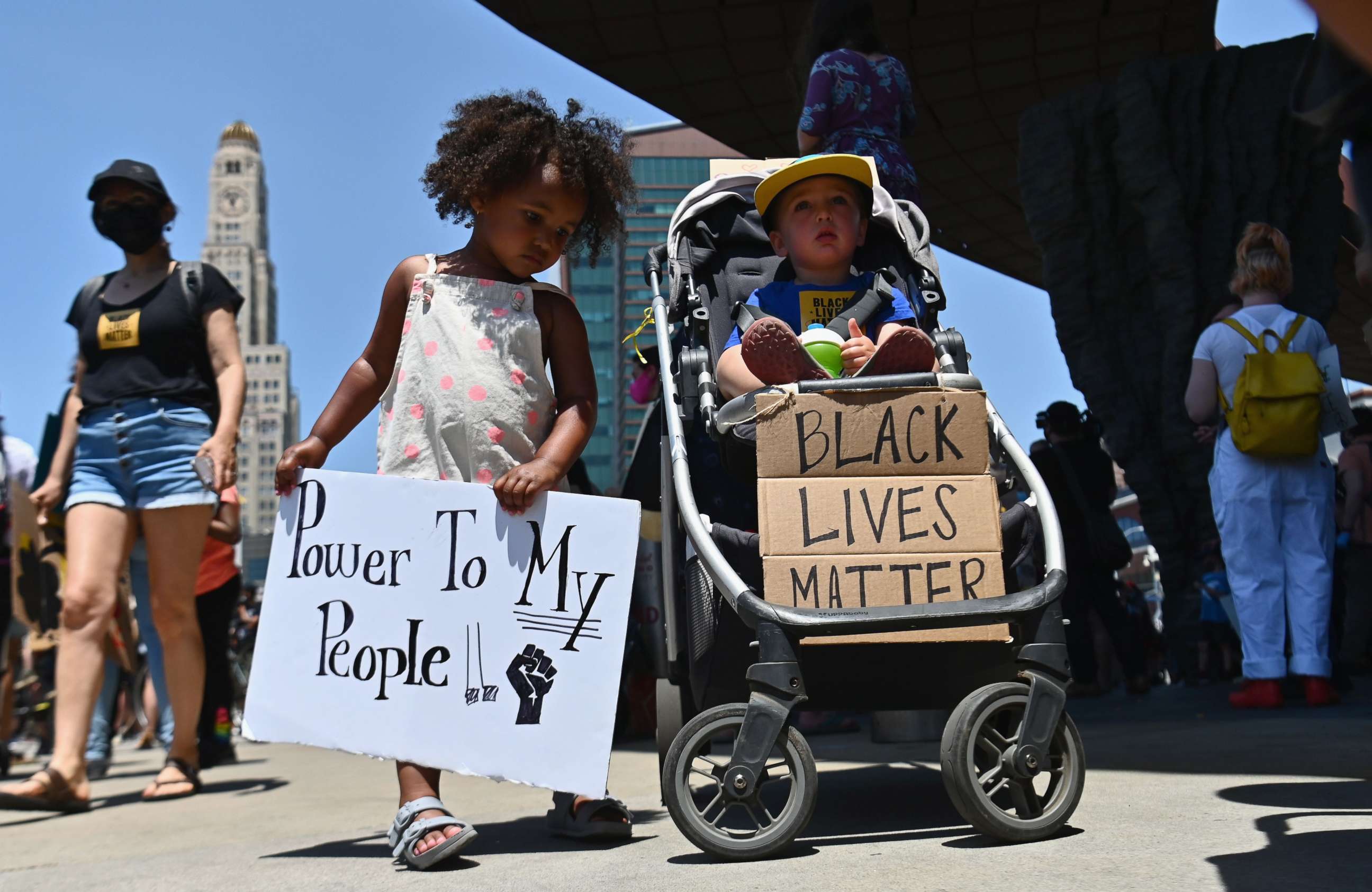 PHOTO: Families participate in a children's march in solidarity with the Black Lives Matter movement and national protests against police brutality on June 9, 2020 in the Brooklyn Borough of New York City.