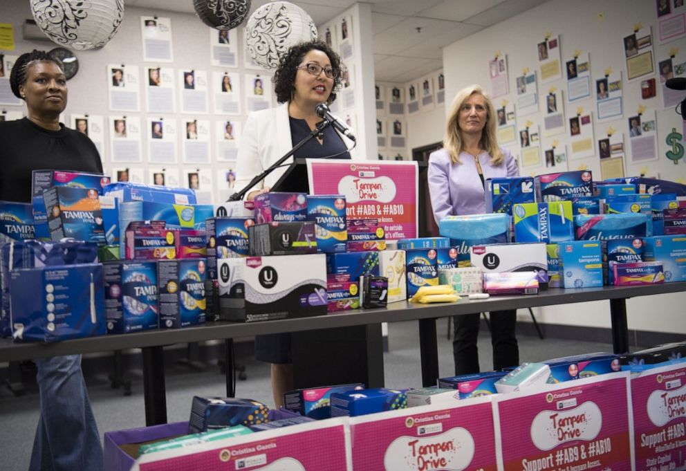 PHOTO: Assemblymember Cristina Garcia speaks at a Menstrual product availability event at Sacramento's Women's Empowerment in 2017.