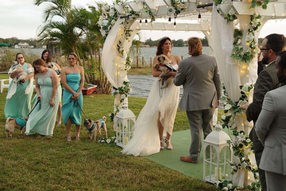 PHOTO: Bride Michelle Dodds honored her late brother by holding a pug instead of a bouquet at her Florida wedding to Mike Singler on Jan. 4, 2020.