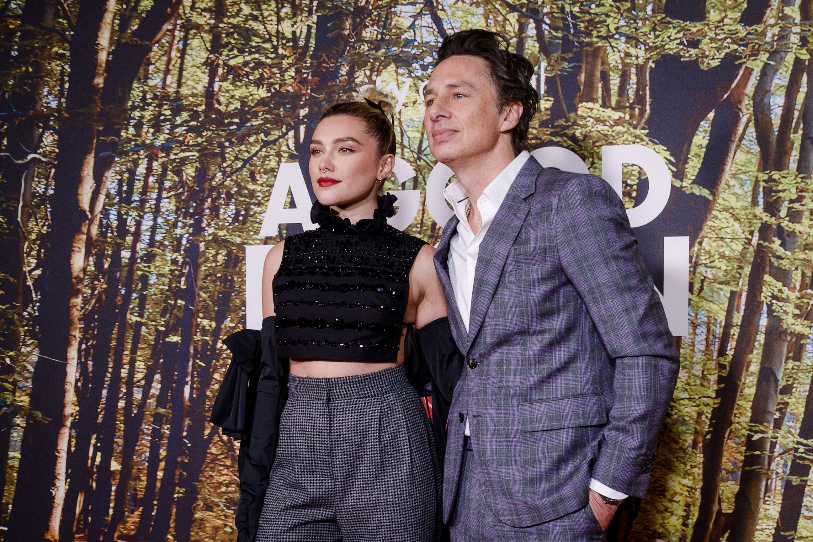 PHOTO: Florence Pugh and Zach Braff arrive at the "A Good Person" UK Premiere at The Ham Yard Hotel on March 8, 2023 in London.