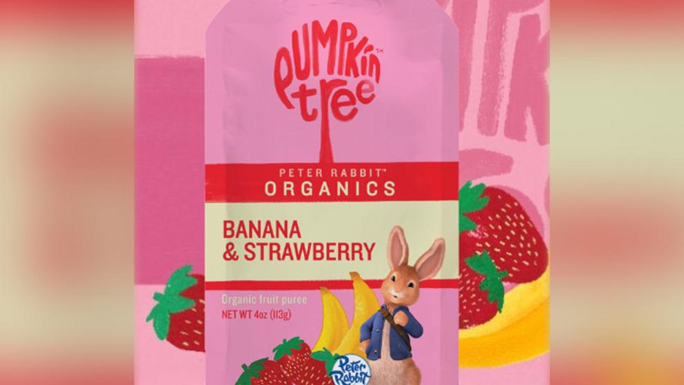 PHOTO: Pumpkin Tree Limited has voluntarily recalled their Pumpkin Tree Peter Rabbit Organics Banana & Strawberry pouches due to potential plastics.