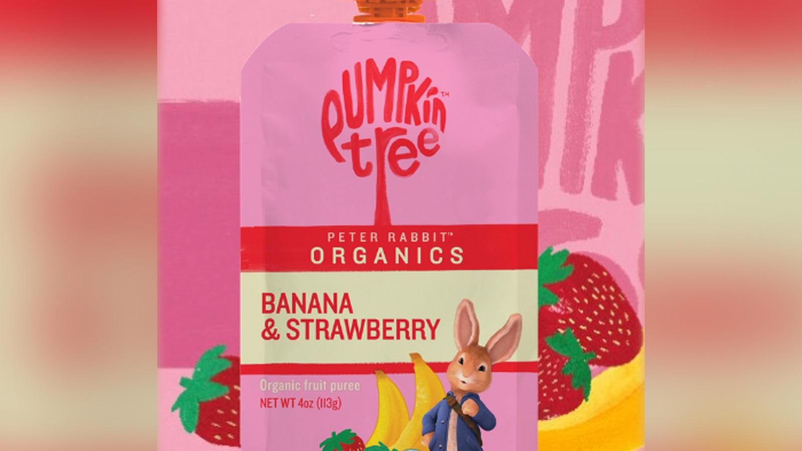 PHOTO: Pumpkin Tree Limited has voluntarily recalled their Pumpkin Tree Peter Rabbit Organics Banana & Strawberry pouches due to potential plastics.