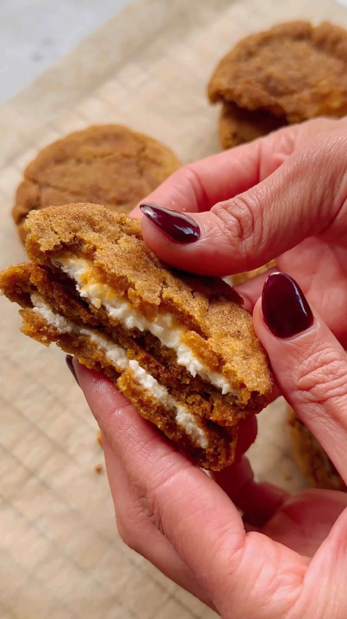 PHOTO: A cross-section of a pumpkin cheesecake cookie.