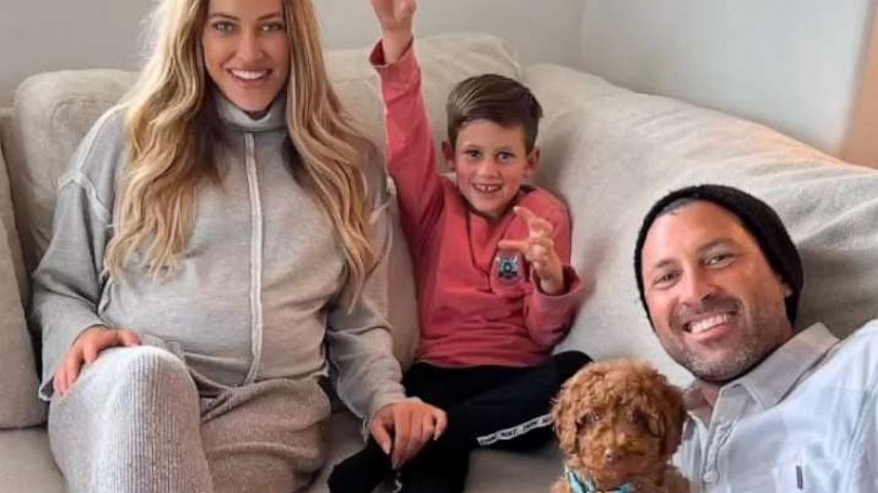 PHOTO: "Dancing with Stars" dancers Peta Murgatroyd and Maksim Chmerkovskiy introduce their son Shai to the new family puppy in a video posted to Instagram, April 13, 2023.