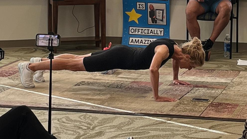 PHOTO: DonnaJean Wilde set a new world record by successfully completing 1,575 pushups in 60 minutes.