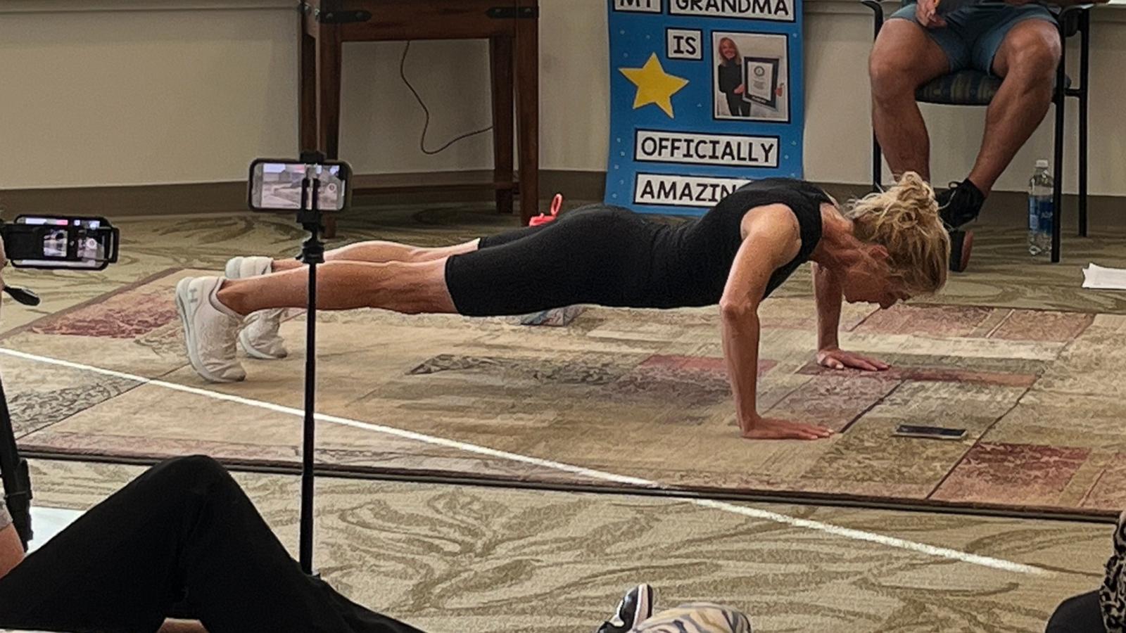 PHOTO: DonnaJean Wilde set a new world record by successfully completing 1,575 pushups in 60 minutes.