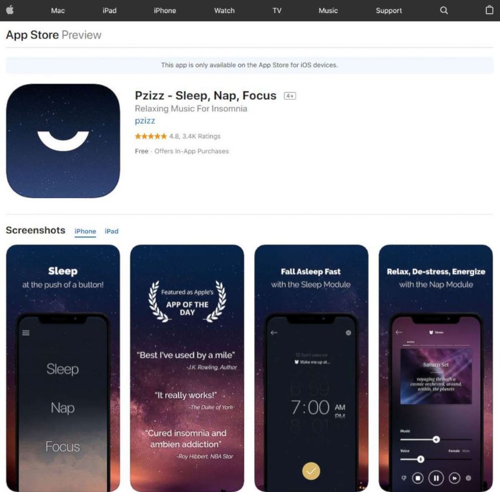 PHOTO: "Pzizz - Sleep, Nap, Focus" available on the Apple App store. 