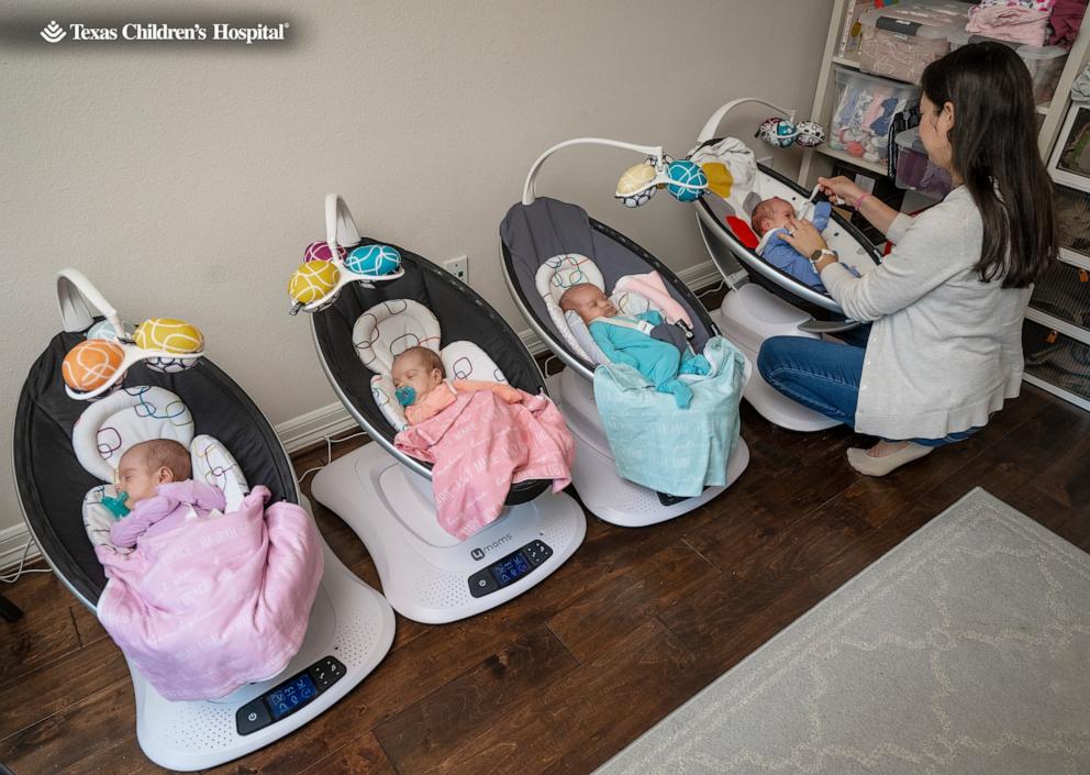 PHOTO: Jonathan and Mercedes Sandhu are the parents of identical quadruplets, who are all now home after three months in the NICU.