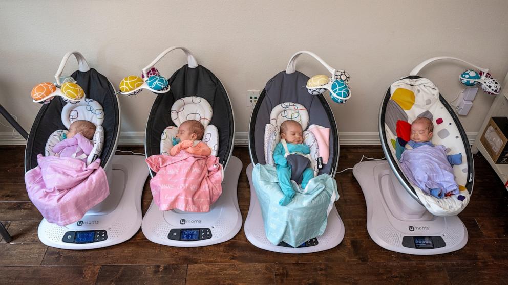 PHOTO: Jonathan and Mercedes Sandhu are the parents of identical quadruplets, who are all now home after three months in the NICU.