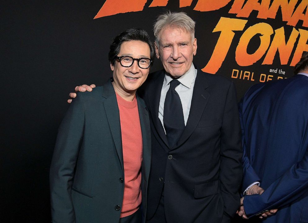 PHOTO: Actors Ke Huy Quan and Harrison Ford attend the U.S. premiere of "Indiana Jones and the Dial of Destiny" at the Dolby Theatre in Hollywood, Calif., June 14, 2023.