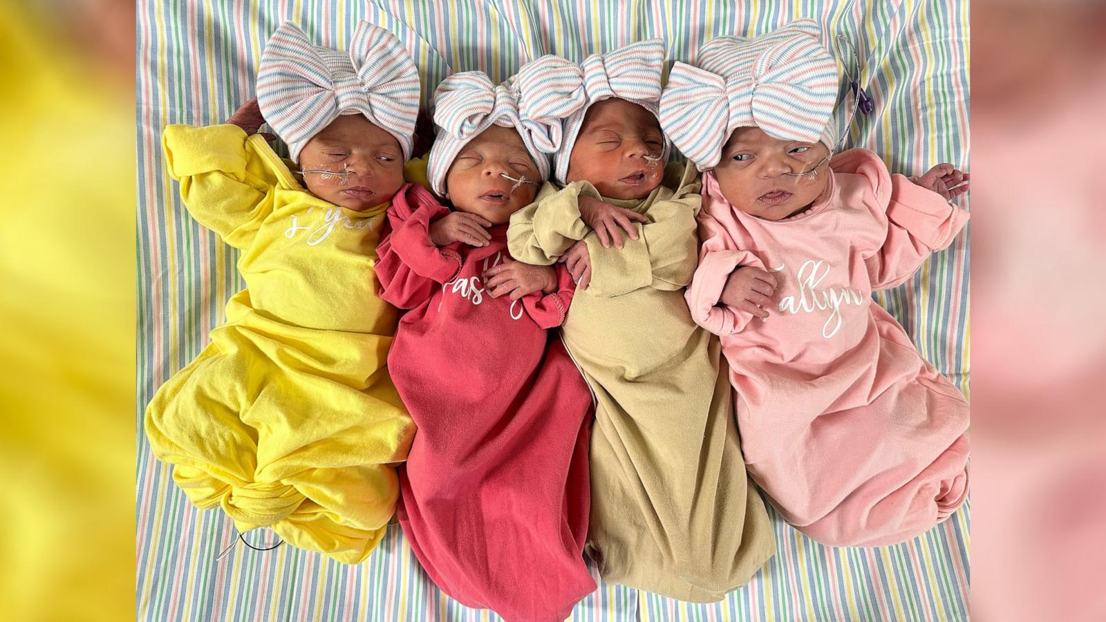 PHOTO: Farrah Larry and Peyton Larry, Sr. welcomed their quadruplets – Lyric, Paisley, Fallyn, and Psalm – on Nov. 20, 2024.