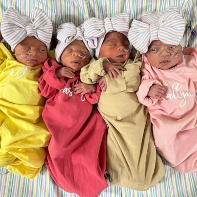 PHOTO: Farrah Larry and Peyton Larry, Sr. welcomed their quadruplets – Lyric, Paisley, Fallyn, and Psalm – on Nov. 20, 2024.