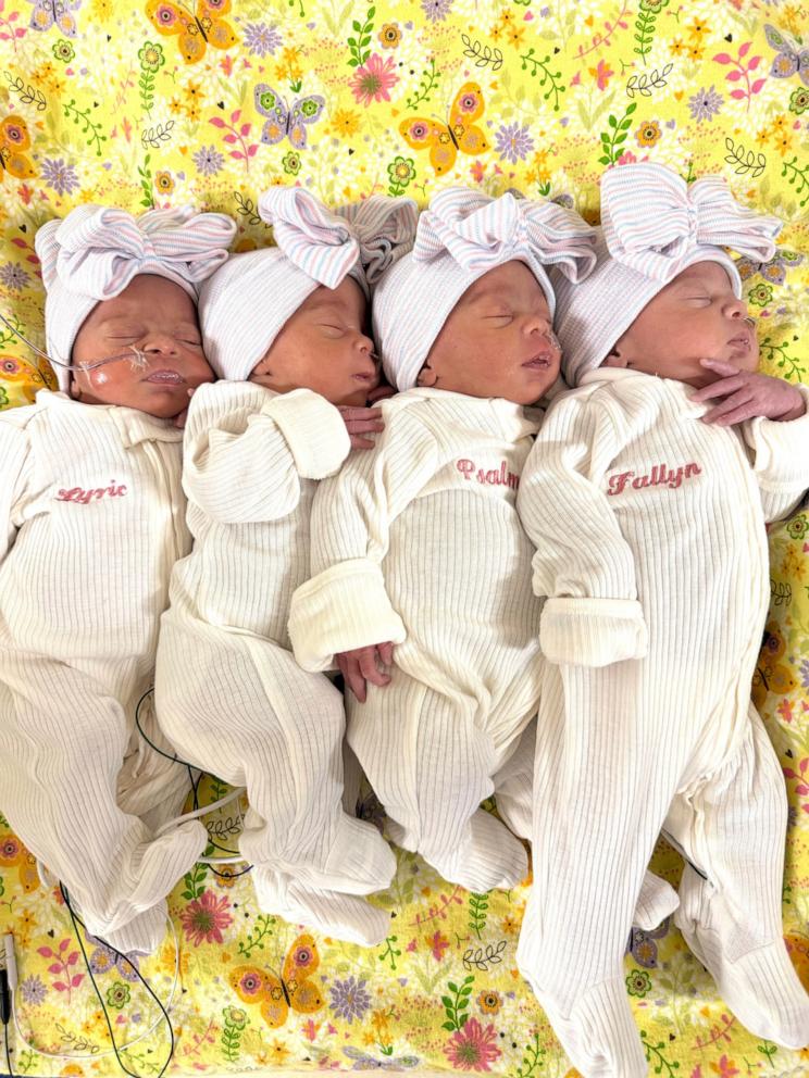 PHOTO: The Larry family is now a party of 7, after they welcomed their quadruplets – Lyric, Paisley, Fallyn, and Psalm – ahead of Thanksgiving.