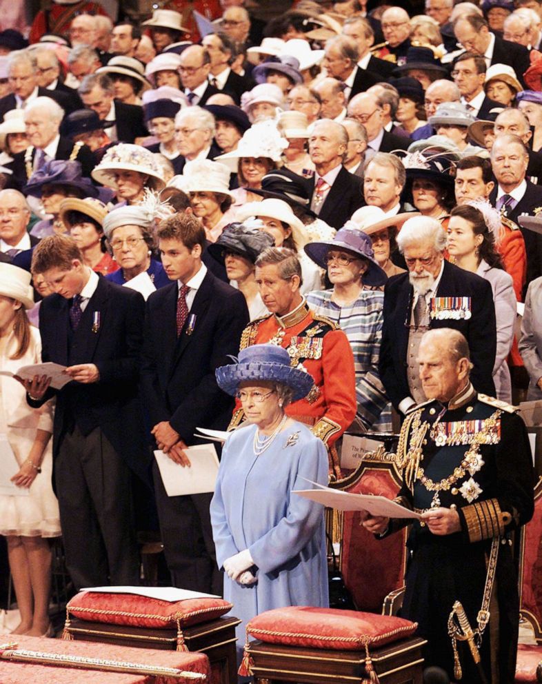 PHOTO: Queen Elizabeth II and Prince Philip stand with Prince Charles and his sons Prince William and Prince Harry, May 24, 2001, in London, during a service of Thanksgiving to celebrate Queen Elizabeth's Golden Jubilee at St. Paul's Cathedral.