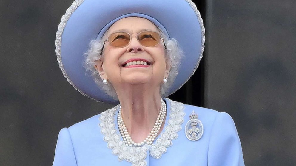 PHOTO: Britain's Queen Elizabeth II watches a flypast from Buckingham Palace balcony, June 2, 2022, in London. 