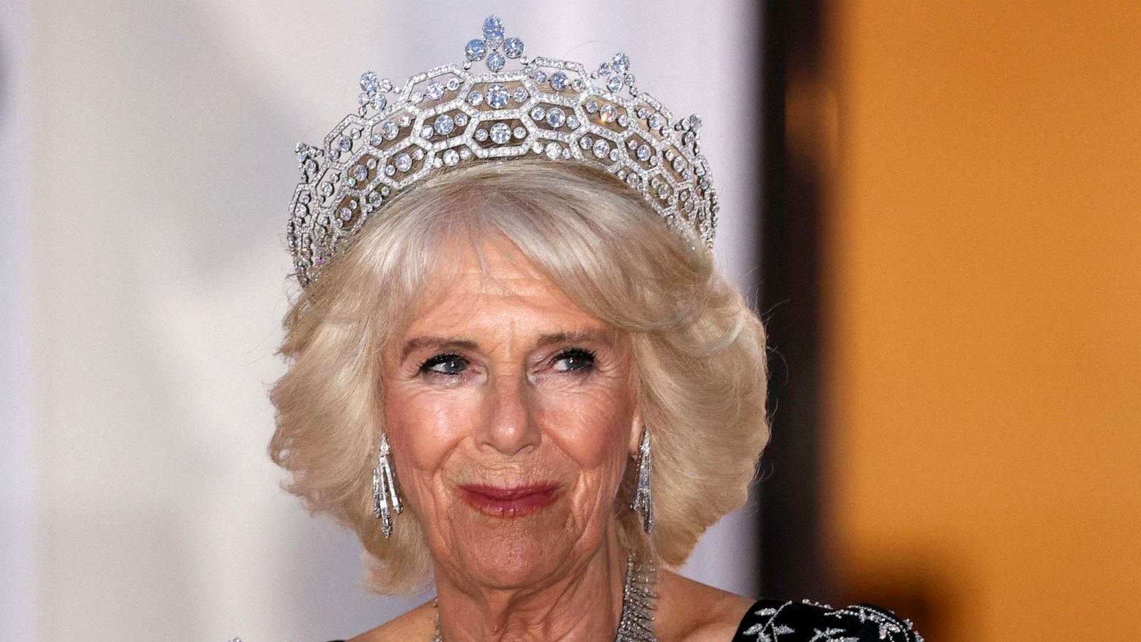 PHOTO: Britain's Camilla, Queen Consort poses as she arrives for a state banquet at the presidential Bellevue Palace in Berlin, on March 29, 2023.