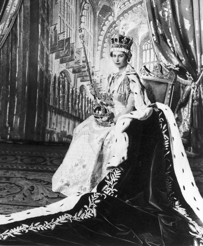 PHOTO: British Queen Elizabeth II's official portrait after her coronation, taken in the throne room of Buckingham Palace, in London, June 2, 1953. 