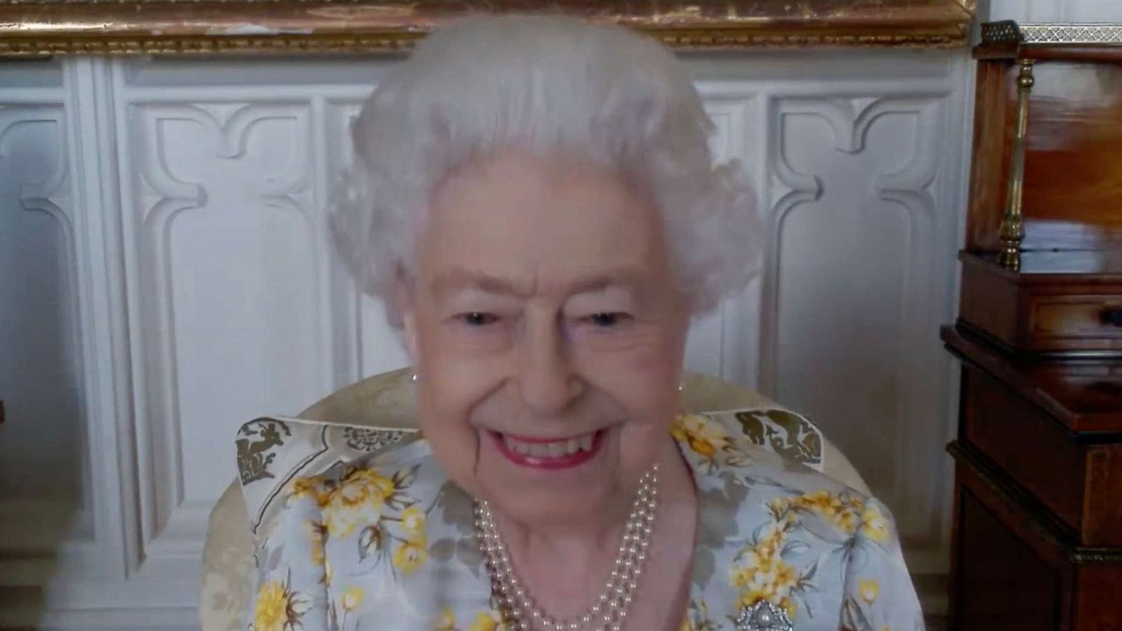 PHOTO: Queen Elizabeth II speaks to NHS Key workers via video call to hear about their experiences of working on the front line during the pandemic to mark the official opening of the hospital's Queen Elizabeth Unit, April 6, 2022, in London.