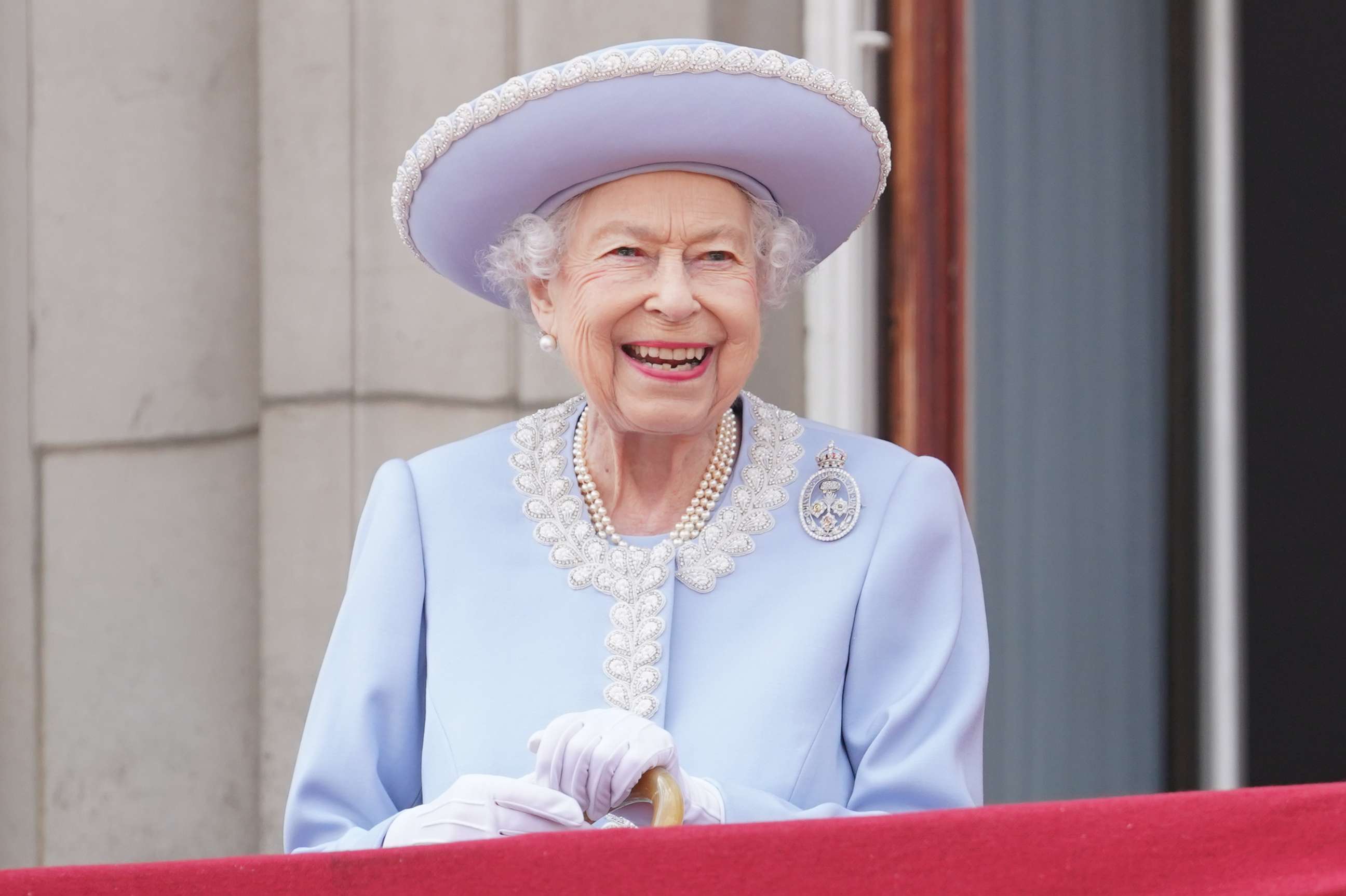 PHOTO: Queen Elizabeth II watches from the balcony of Buckingham Palace during the Trooping the Colour parade the Trooping the Colour parade, June 2, 2022, in London.