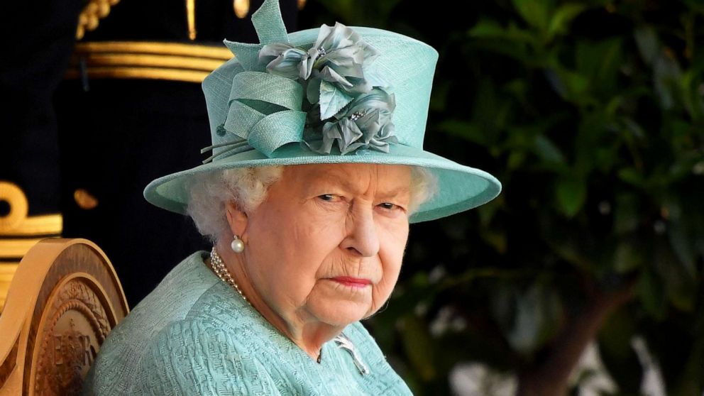 Queen Elizabeth II attends a ceremony to mark her official birthday at Windsor Castle in England, June 13, 2020.