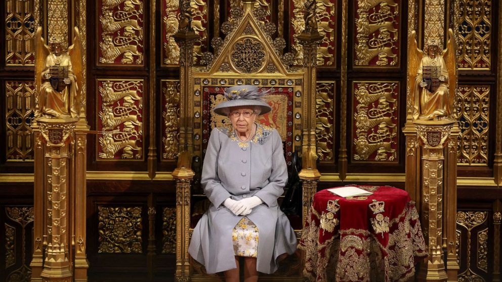 Queen Elizabeth II Sits In The Chamber During The State Opening Of