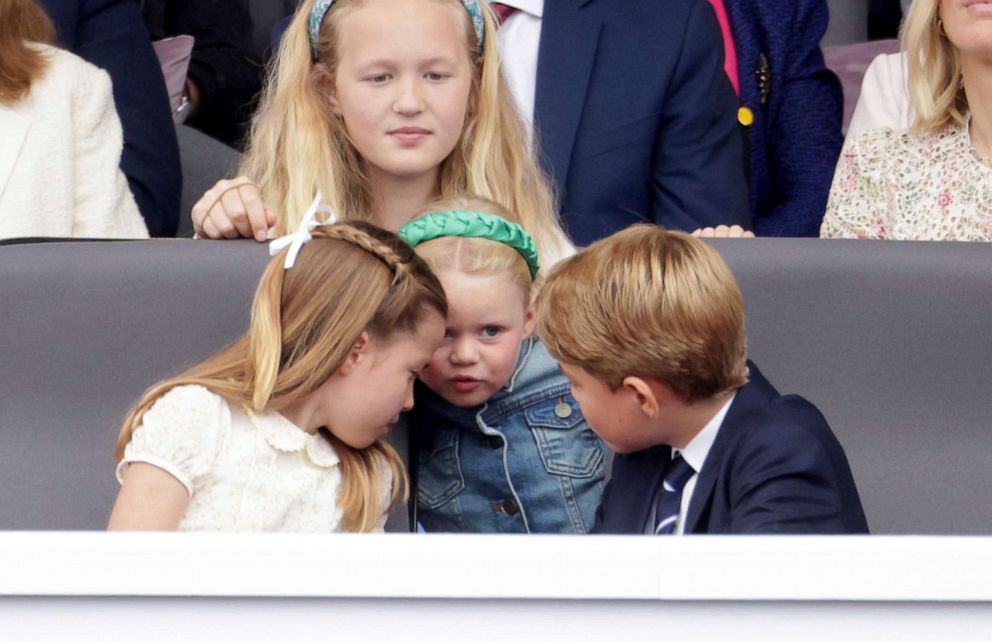 PHOTO: SSavannah Phillips watches as Mia Tindall, Princess Charlotte, and Prince George speak, during the Platinum Jubilee Pageant outside Buckingham Palace in London, June 5, 2022.