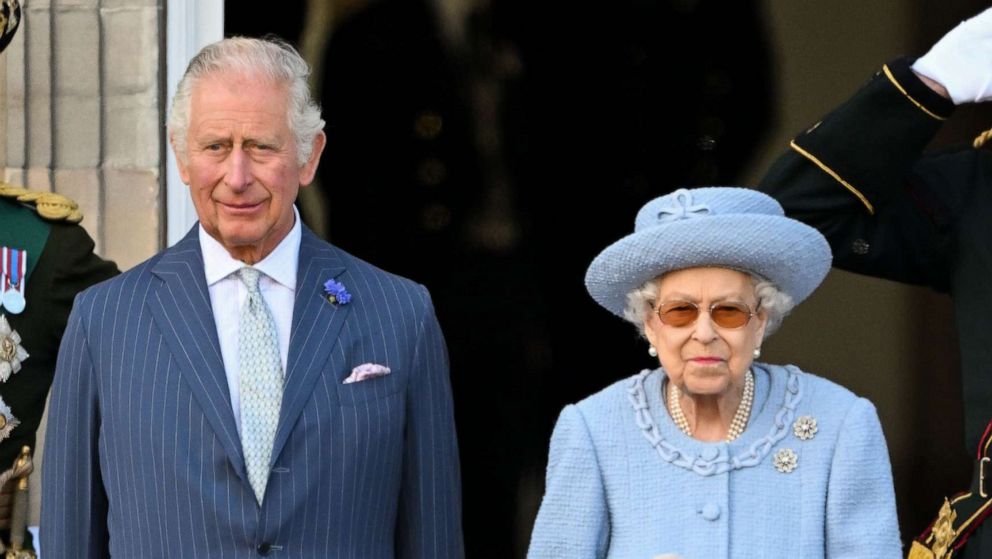 PHOTO: Prince Charles, Prince of Wales and Queen Elizabeth II attend the Royal Company of Archers Reddendo Parade in the gardens of the Palace of Holyroodhouse, Edinburgh U.K., June 30, 2022.