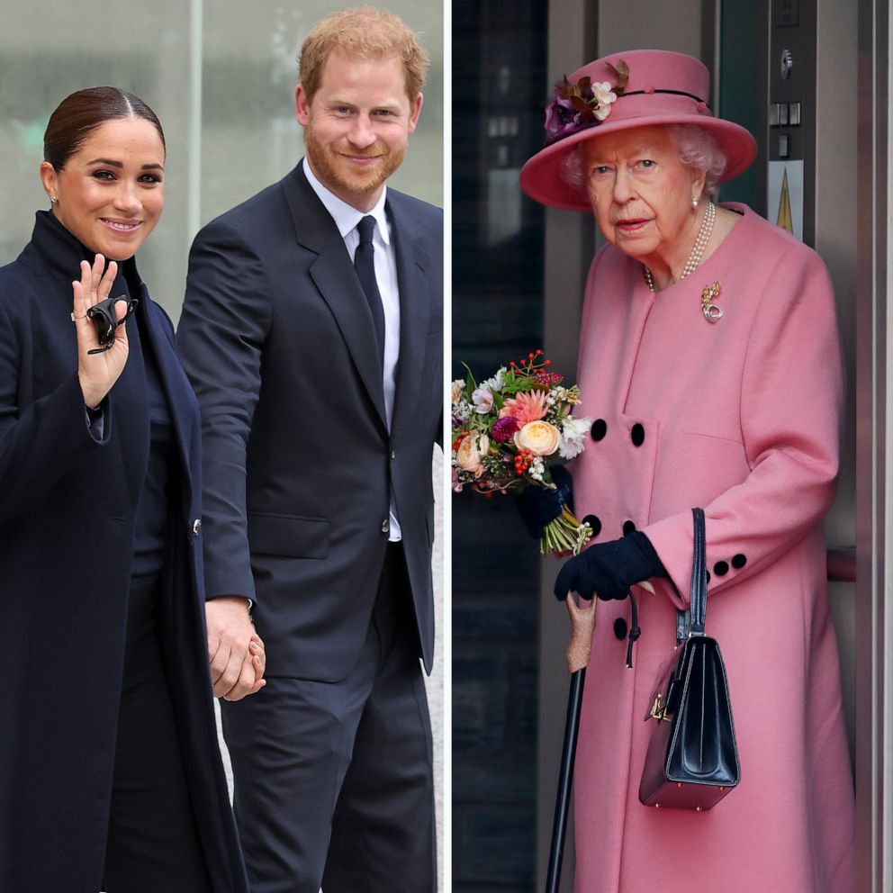 PHOTO: Meghan, Duchess of Sussex, Prince Harry, and Queen Elizabeth II are pictured in a composite image.