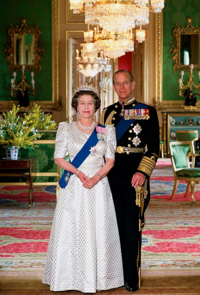 PHOTO: In this Nov. 20, 1987, file photo, Queen Elizabeth and Prince Philip pose in the Green Room in Windsor Castle, Windsor, England.