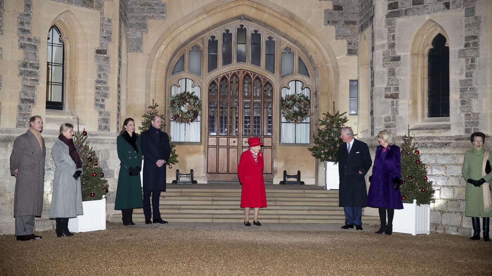 PHOTO: Prince Edward, Sophie Countess of Wessex, Catherine Duchess of Cambridge, Prince William, Queen Elizabeth II, Prince Charles, Camilla Duchess of Cornwall and Princess Annegather at Windsor Castle, Dec. 8, 2020, in Windsor, England.