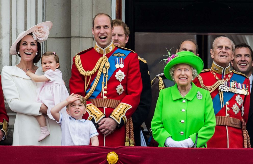 PHOTO: Queen Elizabeth II is joined by Catherine, Duchess of Cambridge, Princess Charlotte, Prince George, Prince William, and Prince Philip, on the balcony during the Trooping the Colour, June 11, 2016 in London, England.