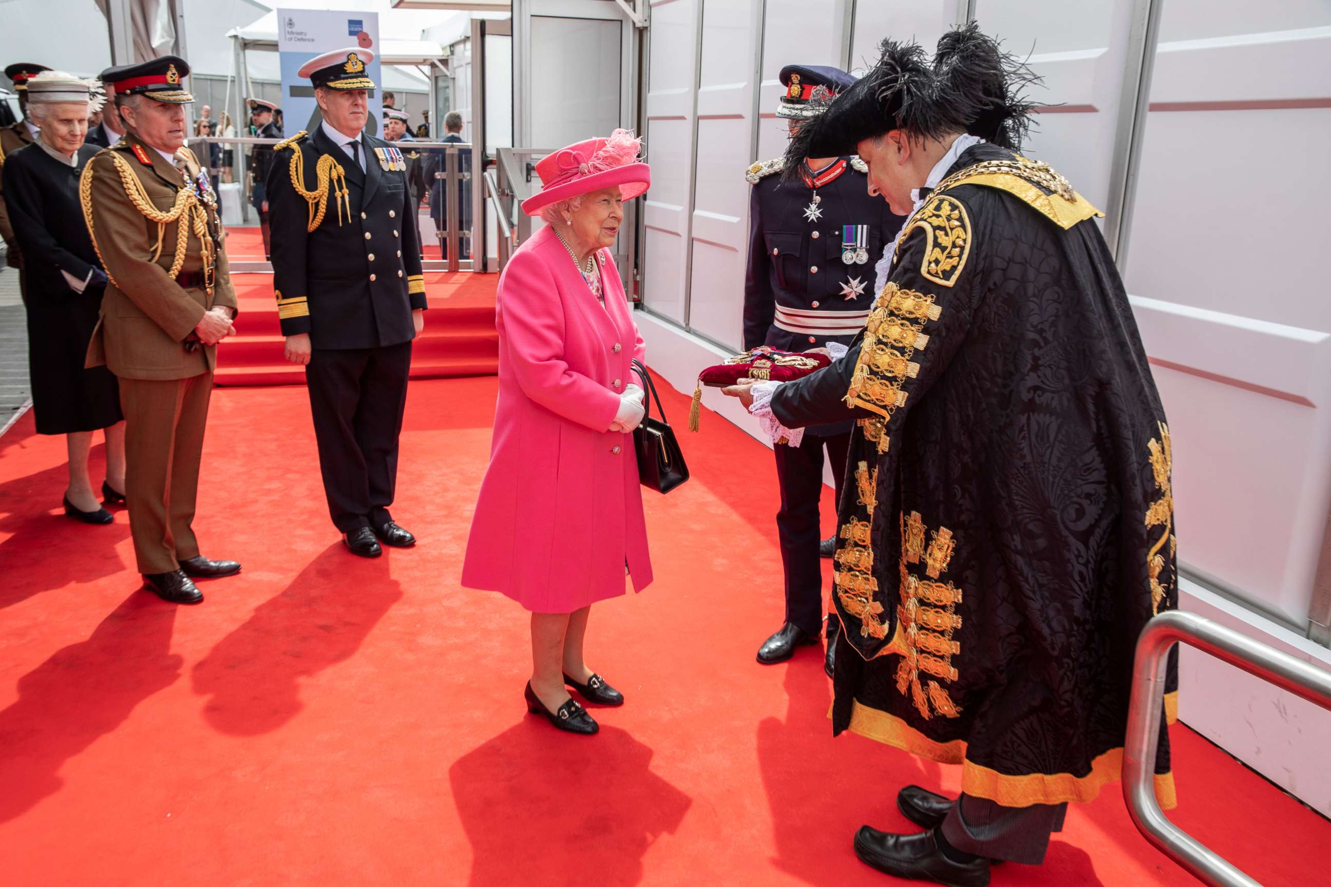 PHOTO: Queen Elizabeth II is presented to the Keys of Portsmouth by the Mayor ahead of the National Commemorative Event commemorating the 75th anniversary of the D-Day invasion on June 5, 2019 in Portsmouth, England.