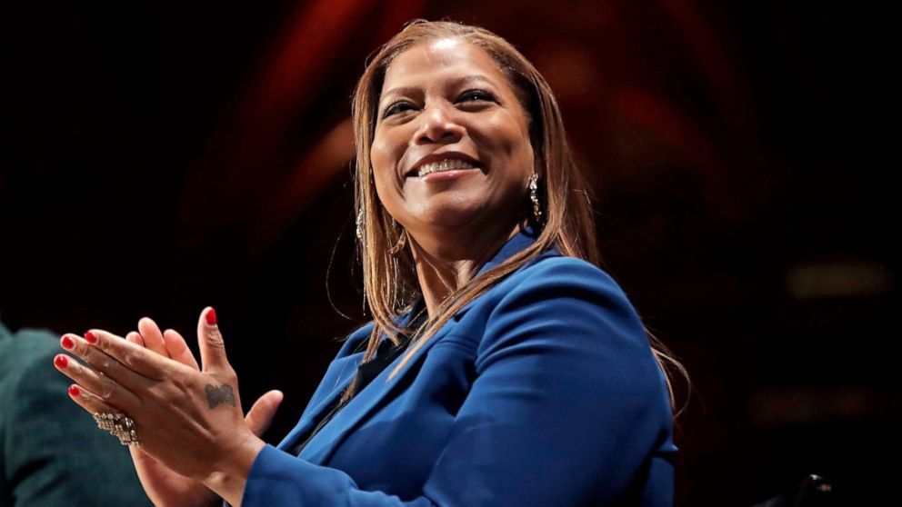 PHOTO: Queen Latifah applauds during ceremonies at Harvard University awarding the W.E.B. Dubois Medals for contributions to black history and culture, Oct. 22, 2019, in Cambridge, Mass.