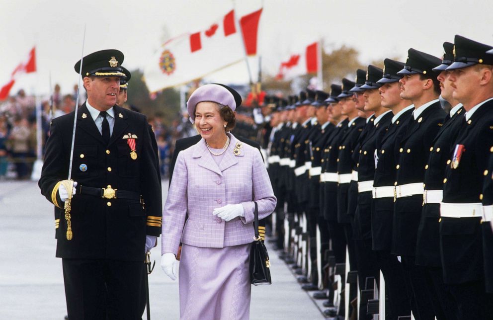 PHOTO: Queen Elizabeth II reviews the Guard of Honour at the Canadian Forces Base in Winnipeg, Canada, Oct. 7, 1984.