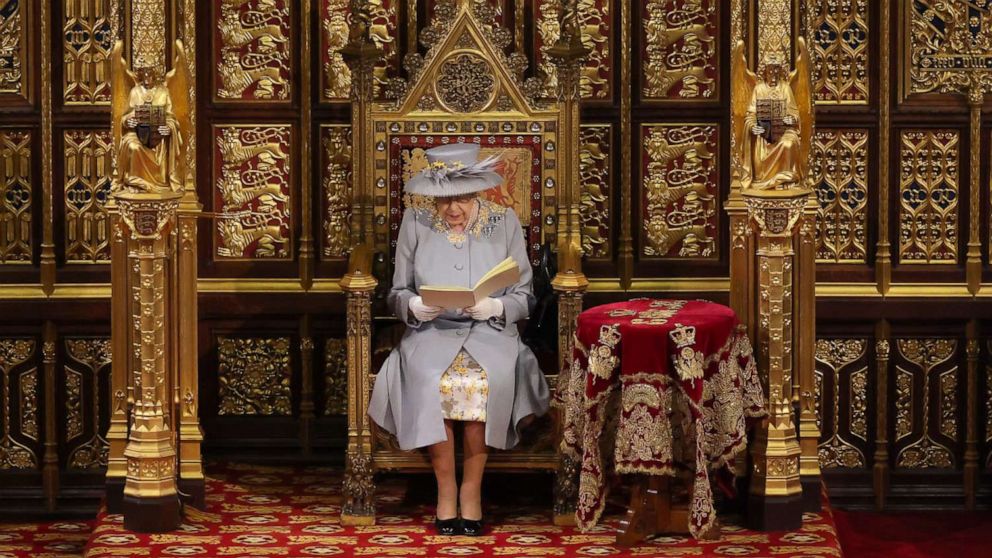 PHOTO: Queen Elizabeth II delivers the Queen's Speech in the House of Lord's Chamber during the State Opening of Parliament at the House of Lords on May 11, 2021, in London.