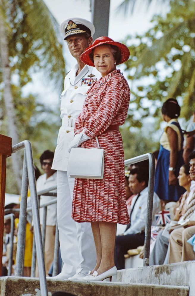 PHOTO: Queen Elizabeth II and Prince Philip, Duke of Edinburgh, watch traditional dancing in Tarawa, Kiribati, Oct. 23, 1982, during a tour of the South Pacific.