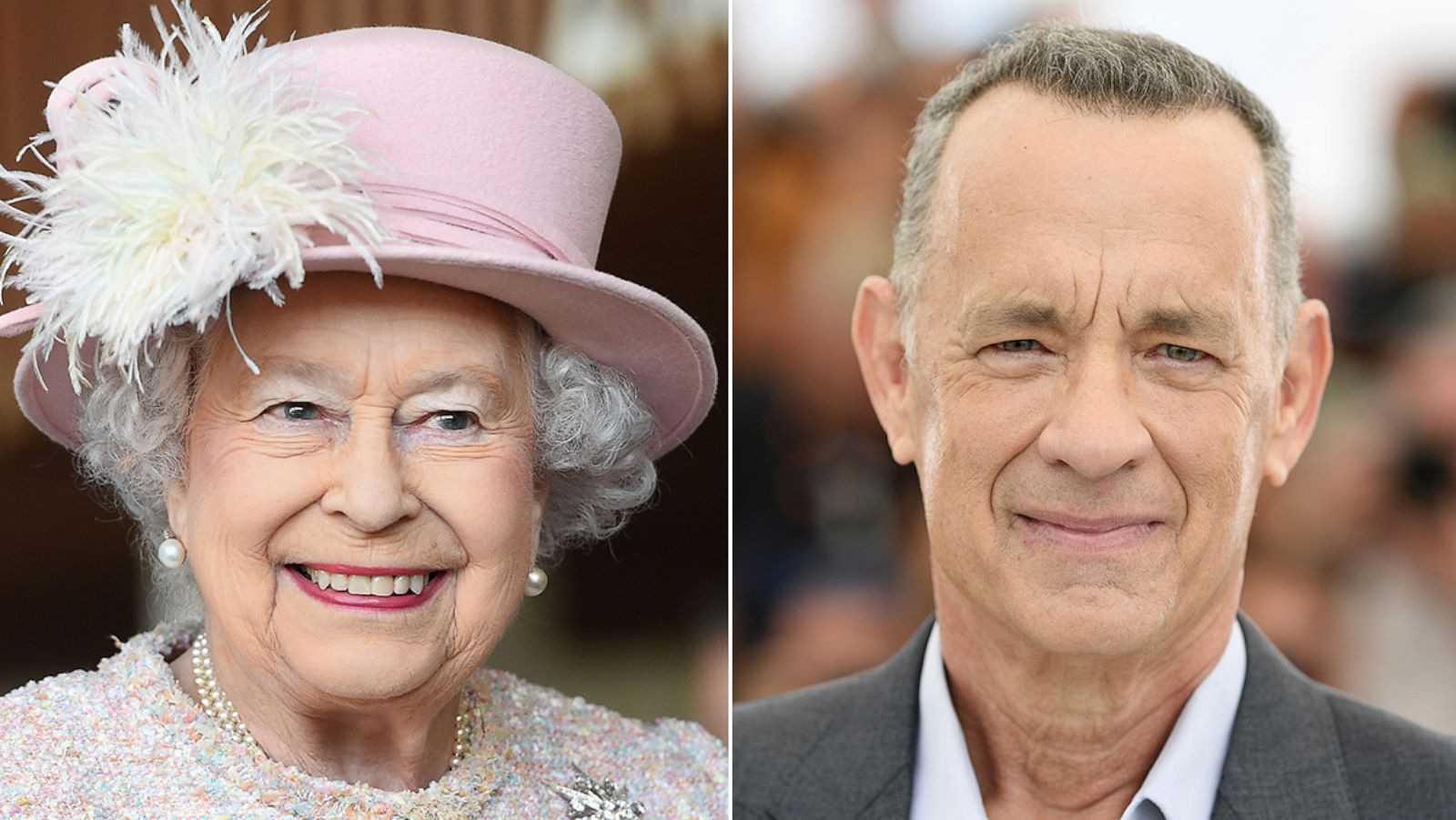 PHOTO: Queen Elizabeth at the Chichester Theatre, Nov. 30, 2017, in Chichester, United Kingdom. Tom Hanks attends the photocall for "Elvis" during the 75th annual Cannes film festival at Palais des Festivals, May 26, 2022, in Cannes, France.