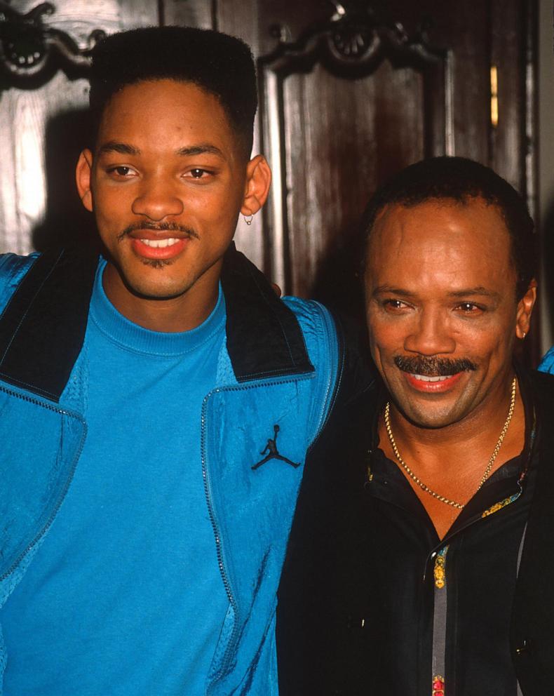 PHOTO: Will Smith and producer Quincy Jones sighted on location during the filming of an episode of the 'Fresh Prince of Bel Air' at KTLA Studios, Hollywood, California, October 20, 1990.