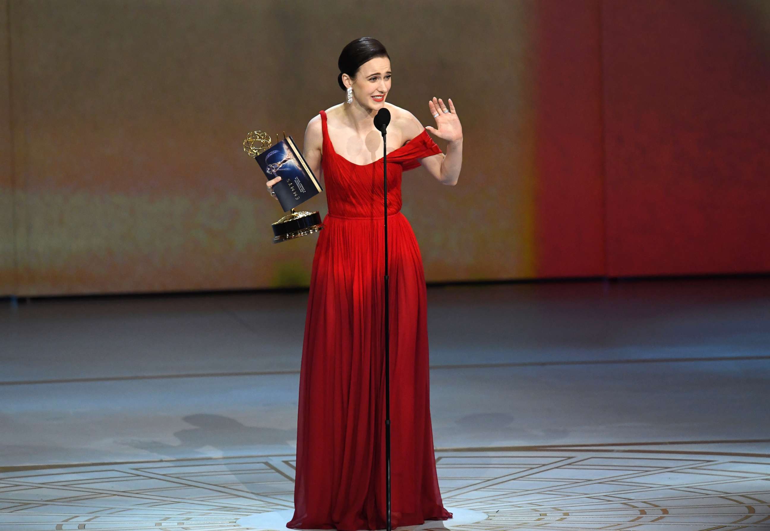 PHOTO: Rachel Brosnahan accepts the Outstanding Lead Actress in a Comedy Series award for 'The Marvelous Mrs. Maisel' onstage during the 70th Emmy Awards at Microsoft Theater, Sept. 17, 2018, in Los Angeles.
