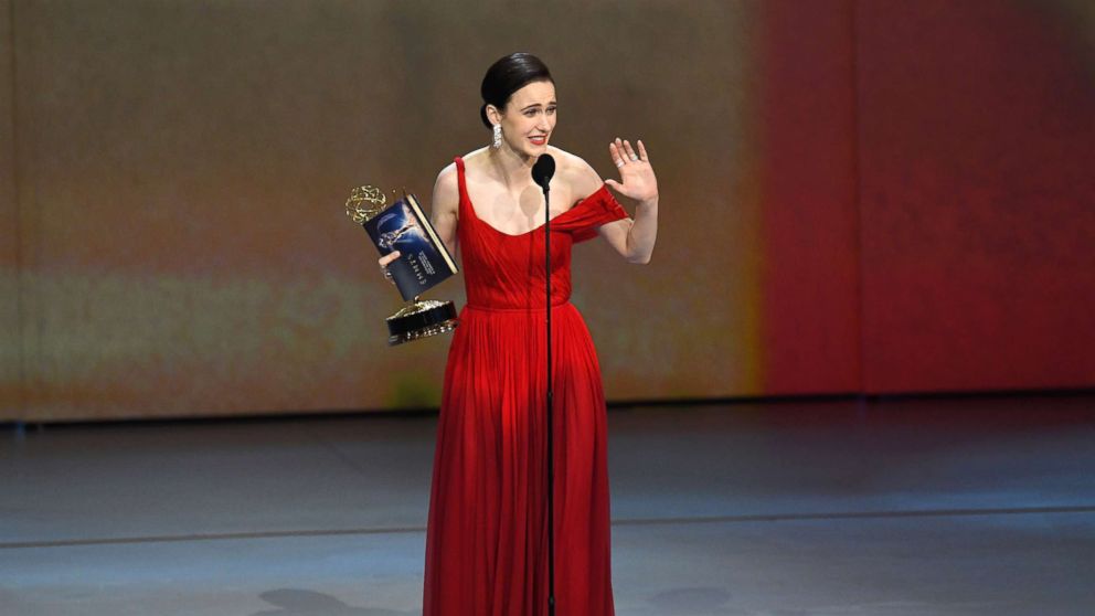 PHOTO: Rachel Brosnahan accepts the Outstanding Lead Actress in a Comedy Series award for 'The Marvelous Mrs. Maisel' onstage during the 70th Emmy Awards at Microsoft Theater, Sept. 17, 2018, in Los Angeles.