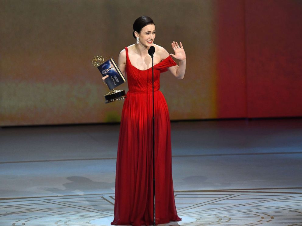 PHOTO: Rachel Brosnahan accepts the Outstanding Lead Actress in a Comedy Series award for The Marvelous Mrs. Maisel onstage during the 70th Emmy Awards at Microsoft Theater, Sept. 17, 2018, in Los Angeles.