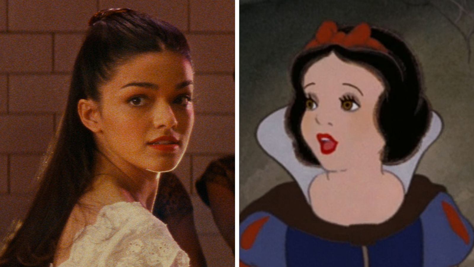 PHOTO: Rachel Zegler appears as Maria in a scene from the 2021 film, "West Side Story," and Snow White from Disney's animated classic, "Snow White and the Seven Dwarfs."