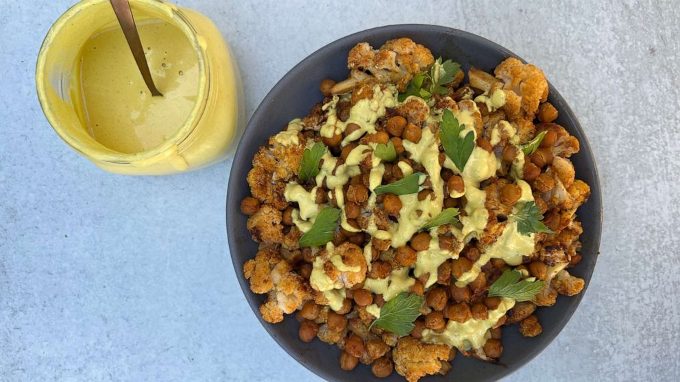 Photo: Creamy Golden Tahini with cauliflower and crispy chickpeas.