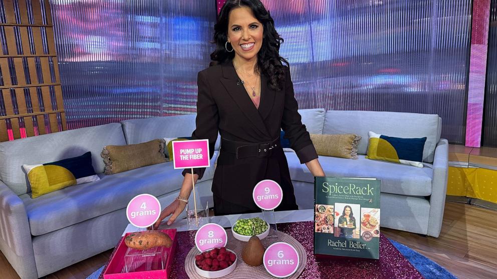 PHOTO: Dietitian Rachel Beller with ingredients to supercharge meals and her cookbook, "SpiceRack: A Spicy Action Plan with Recipes to Reduce Breast Cancer Risk & Manage Your Weight."